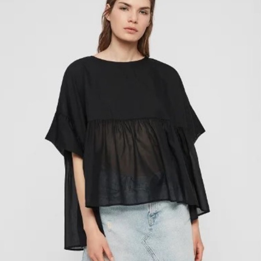 All Saints Karen Black Oversized Top Blouse Size Large